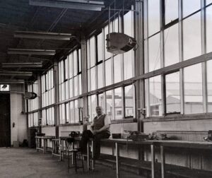 Jack sitting on a bench at British Federal Welders 1965