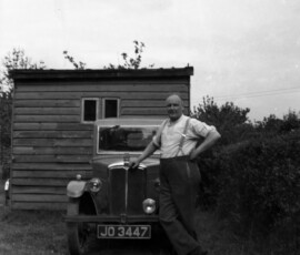 Jack Davies with “Old Faithful,” his pre-war Morris Minor, c.1949. Jack Davies with “Old Faithful,” his pre-war Morris Minor, c.1949.
