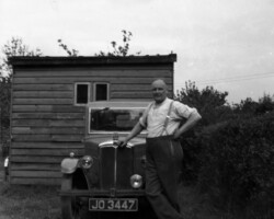 Jack Davies with “Old Faithful,” his pre-war Morris Minor, c.1949.