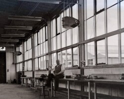 Jack sitting on a bench at British Federal Welders 1965